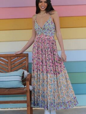 Angie Floral Tiered Maxi Dress in Multi-Color